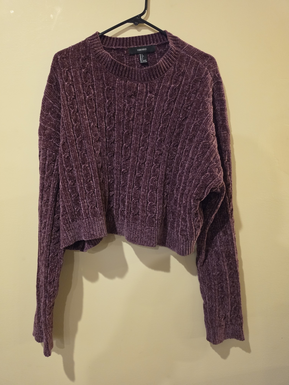 Forever 21 Maroon Cable Knit Cropped Crew Sweater